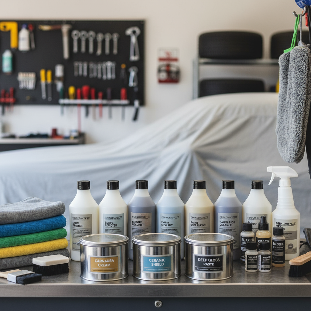 A well-organized image showcasing various car care products.